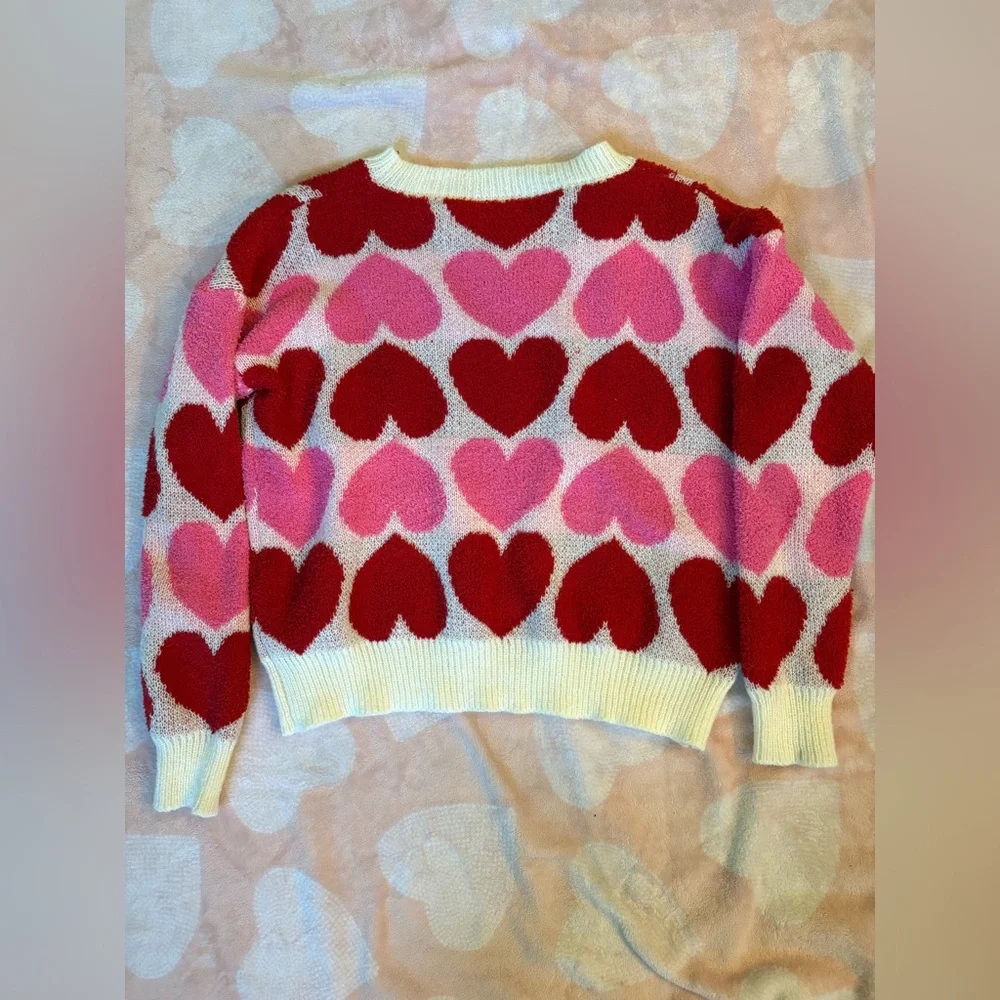 Pink Lily Heart Motif Sweater - Red and Pink - Picture 3 of 3